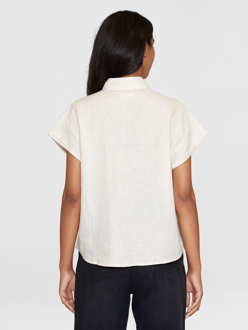 KnowledgeCotton Apparel - WMN ASTER fold up short sleeve linen shirt Shirts 1228 Light feather gray