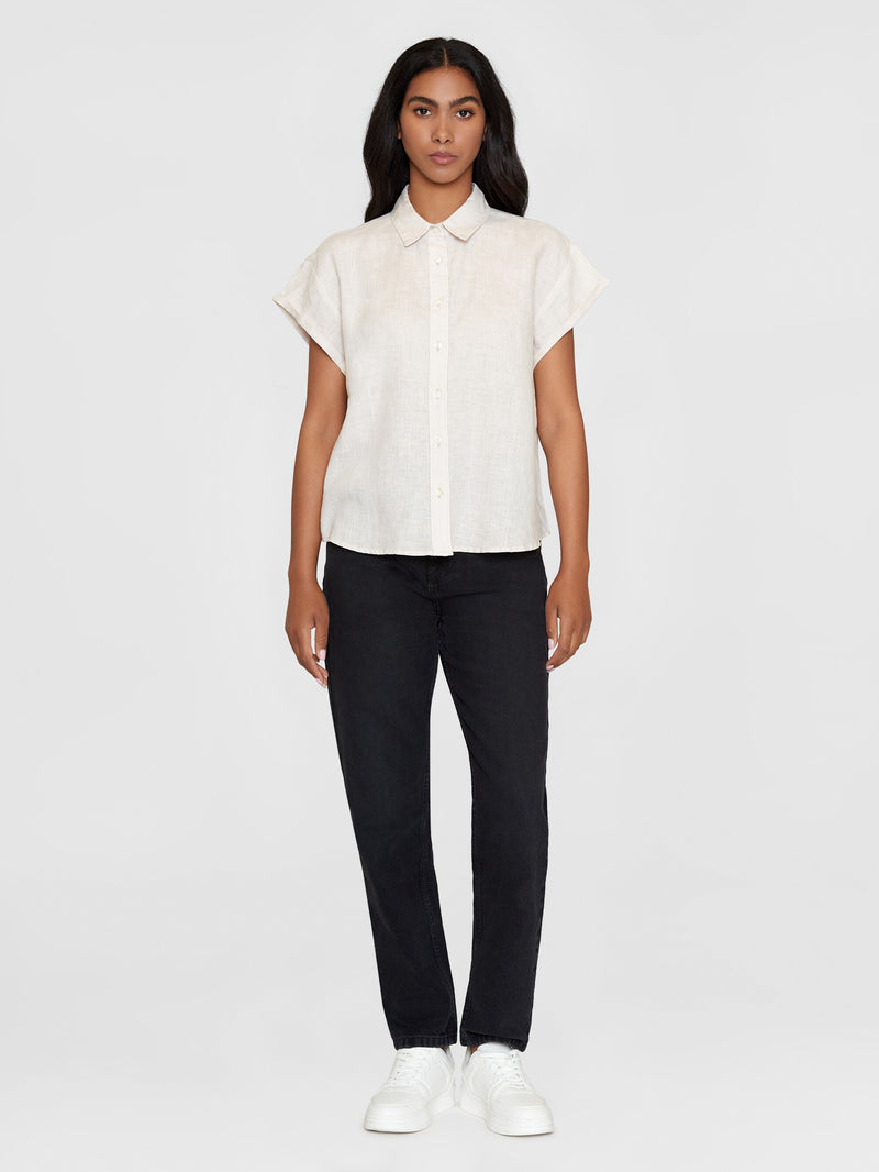 KnowledgeCotton Apparel - WMN ASTER fold up short sleeve linen shirt Shirts 1228 Light feather gray