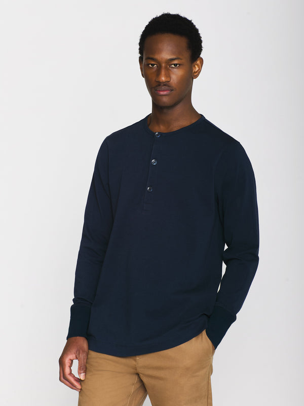 KnowledgeCotton Apparel - MEN BO long sleeve henley - Regenerative Organic Certified™ - GOTS/Vegan Henleys 1001 Total Eclipse