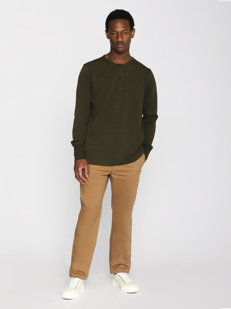 KnowledgeCotton Apparel - MEN BO long sleeve henley - Regenerative Organic Certified™ - GOTS/Vegan Henleys 1090 Forrest Night