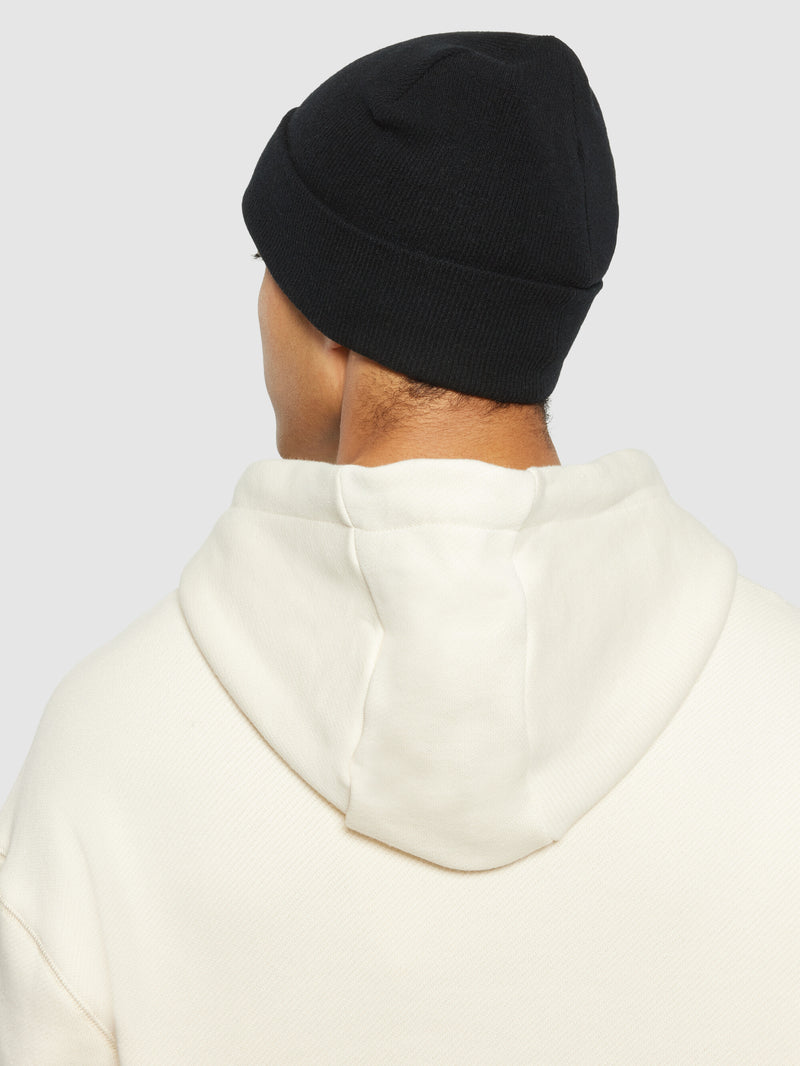 KnowledgeCotton Apparel - UNI Double layer wool beanie Hats 1300 Black Jet