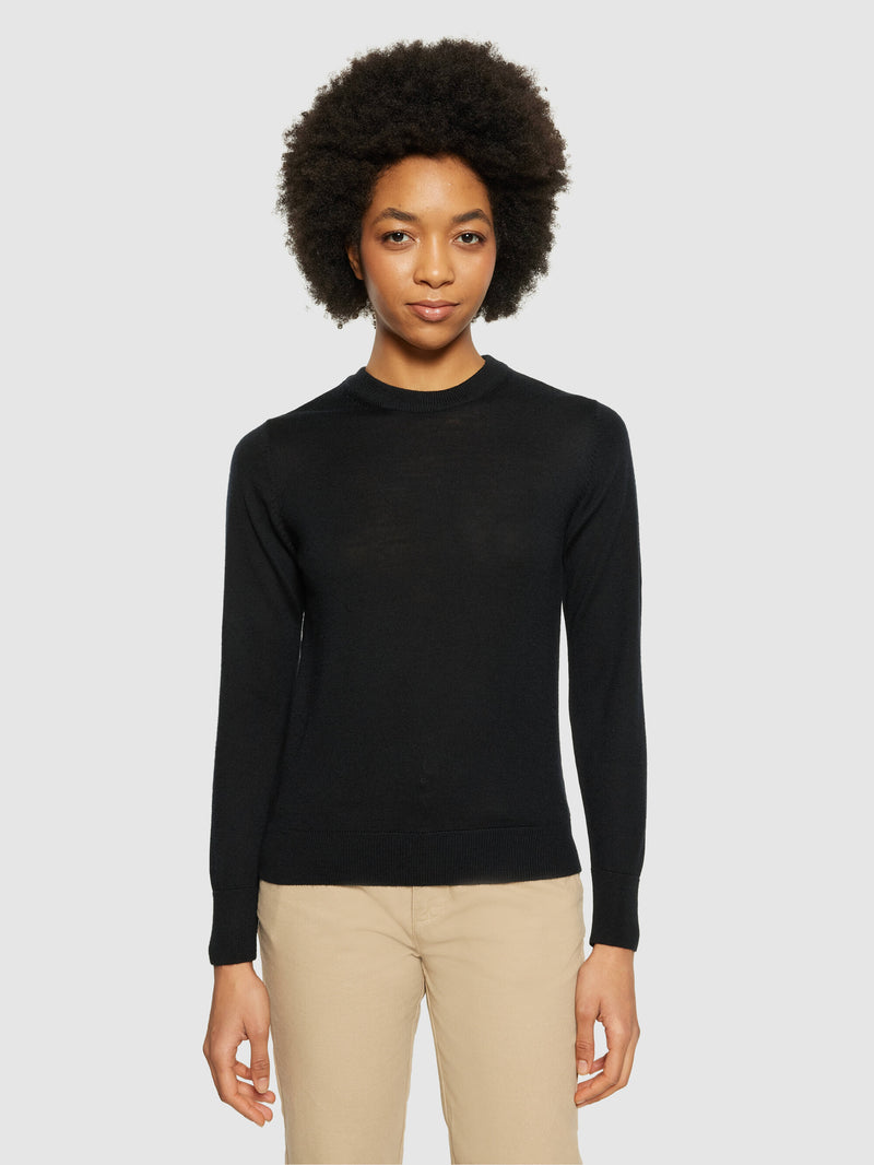 KnowledgeCotton Apparel - WMN Merino Wool Crew Neck RWS Knits 1300 Black Jet