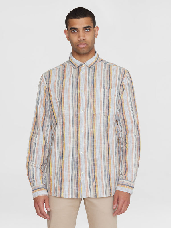 KnowledgeCotton Apparel - MEN Loose multicolored striped linen shirt - GOTS/Vegan Shirts 8032 Multi color stripe