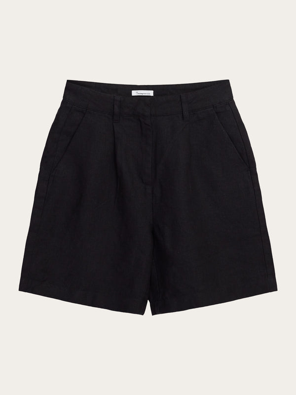 KnowledgeCotton Apparel - WMN POSEY wide high-rise linen shorts - GOTS/Vegan Shorts 1300 Black Jet