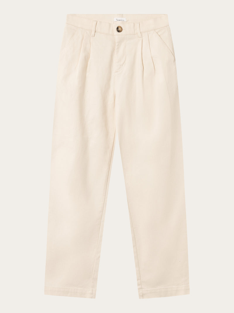 KnowledgeCotton Apparel - WMN POSEY wide high-rise twill pants Pants 1348 Buttercream