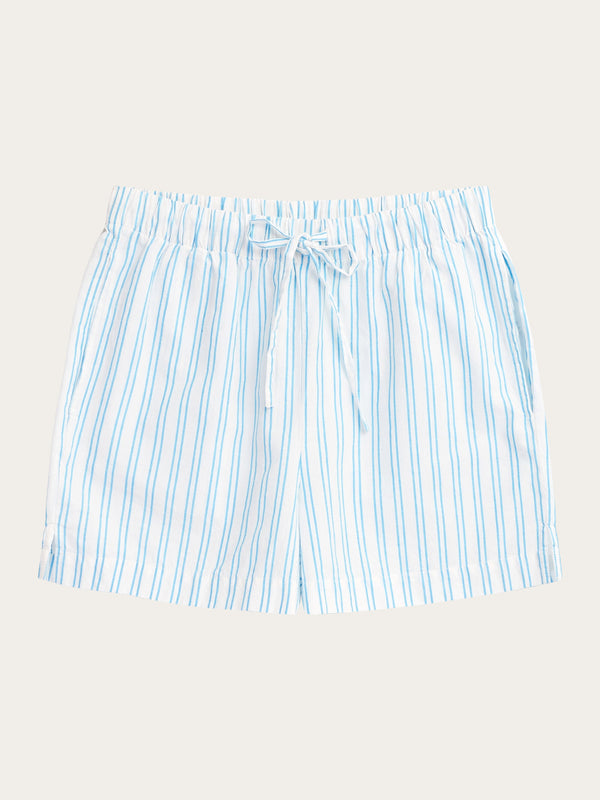 KnowledgeCotton Apparel - WMN POSEY wide mid-rise elastic waist pyjama shorts - GOTS/Vegan Shorts 8021 Blue stripe