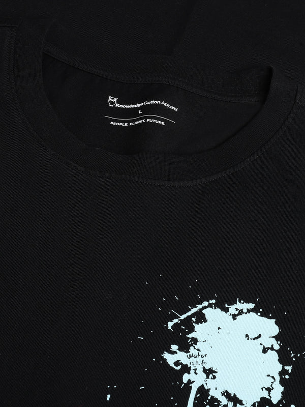 KnowledgeCotton Apparel - MEN Regenerative Organic Cotton Back Printed T-Shirt Water Is Life GOTS/Vegan T-shirts 1300 Black Jet