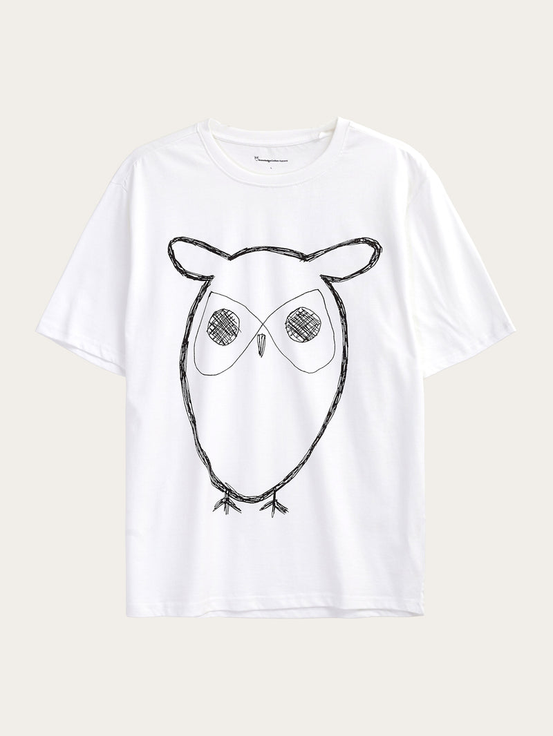 KnowledgeCotton Apparel - MEN Regular big owl front print t-shirt - GOTS T-shirts 1010 Bright White