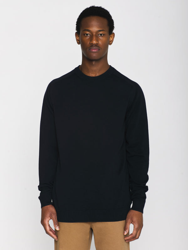KnowledgeCotton Apparel - MEN Regular merino knit crew neck - RWS Knits 1001 Total Eclipse