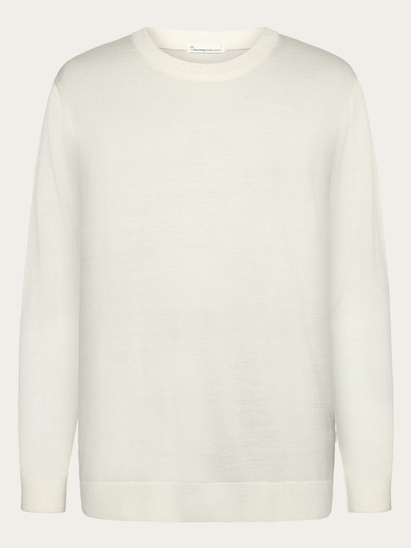 KnowledgeCotton Apparel - MEN Regular merino knit crew neck - RWS Knits 1387 Egret