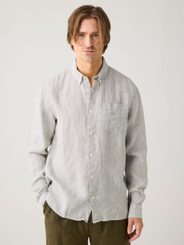 KnowledgeCotton Apparel - MEN Regular striped linen shirt - GOTS/Vegan Shirts 1001 Total Eclipse
