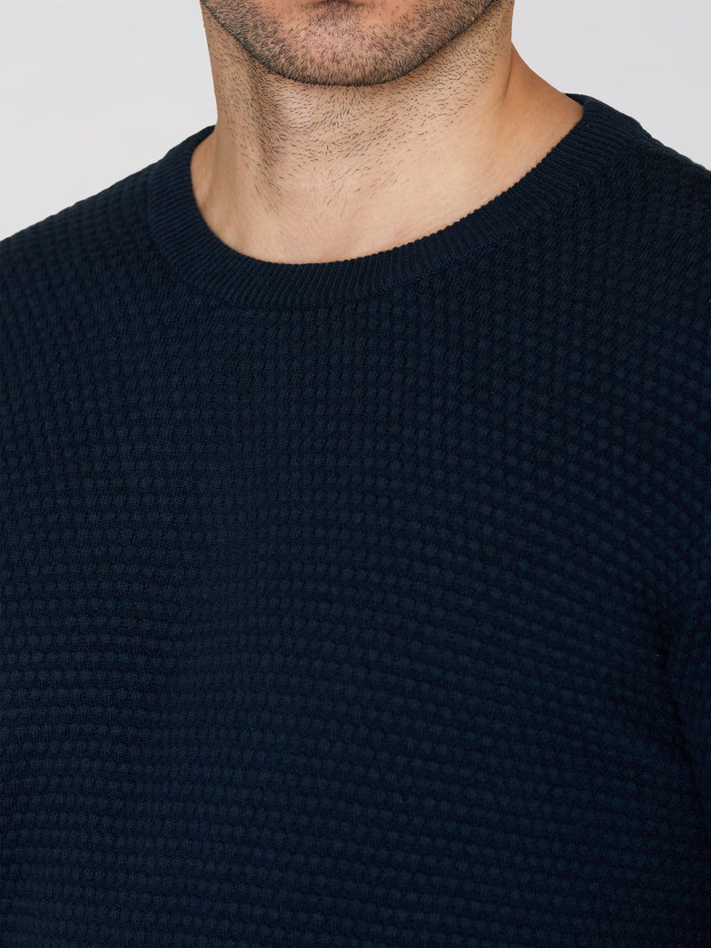 KnowledgeCotton Apparel - MEN VAGN regular bubble knit crew neck - Regenerative Organic Certified - GOTS/Vegan Knits 1001 Total Eclipse