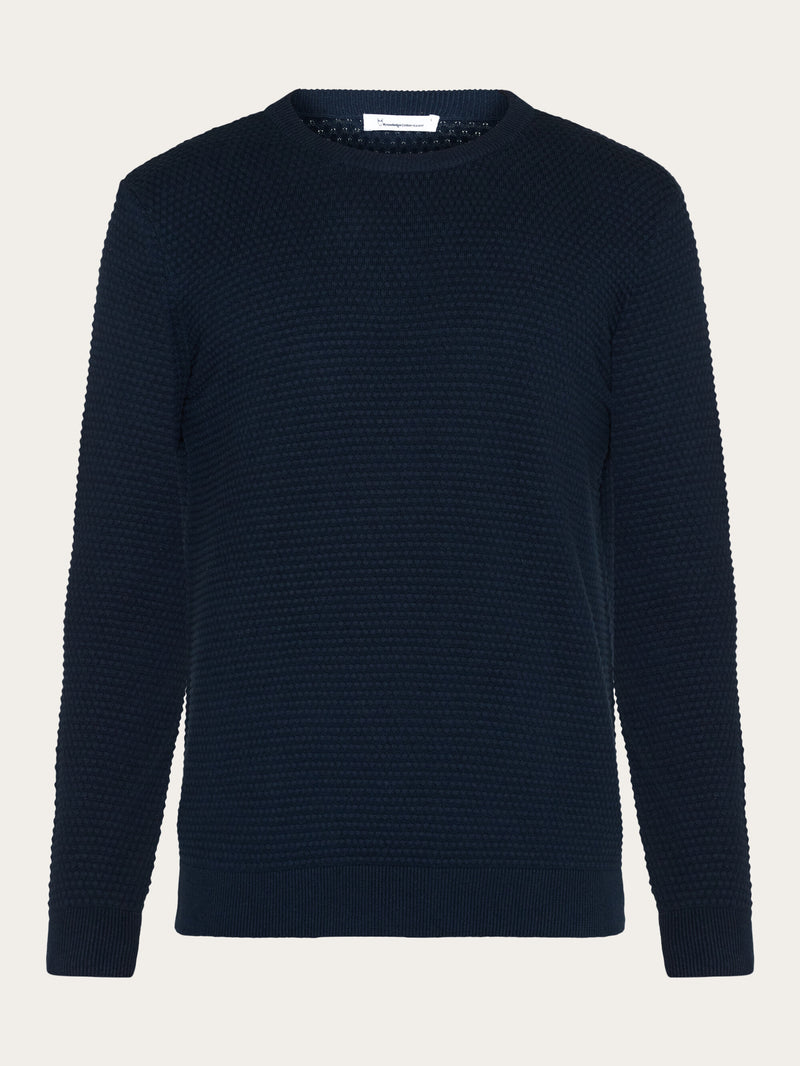 KnowledgeCotton Apparel - MEN VAGN regular bubble knit crew neck - Regenerative Organic Certified - GOTS/Vegan Knits 1001 Total Eclipse