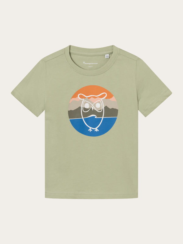 KnowledgeCotton Apparel - YOUNG Mountain owl front print t-shirt T-shirts 1380 Swamp