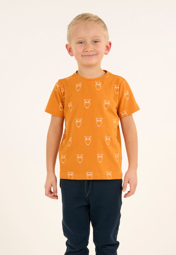 KnowledgeCotton Apparel - YOUNG Owl AOP t-shirt T-shirts 1365 Desert Sun