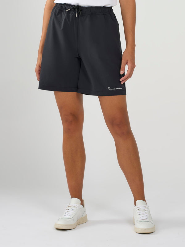 KnowledgeCotton Apparel - WMN Stretch ribstop elastic waist shorts Shorts 1300 Black Jet