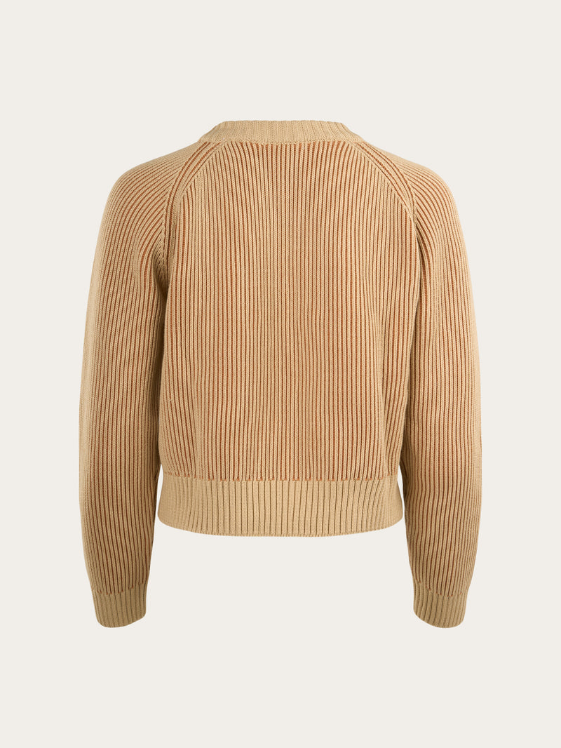 KnowledgeCotton Apparel - WMN Two tone rib crew neck Knits 1347 Safari